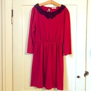 Everly Knit Red Bib Collar Dress